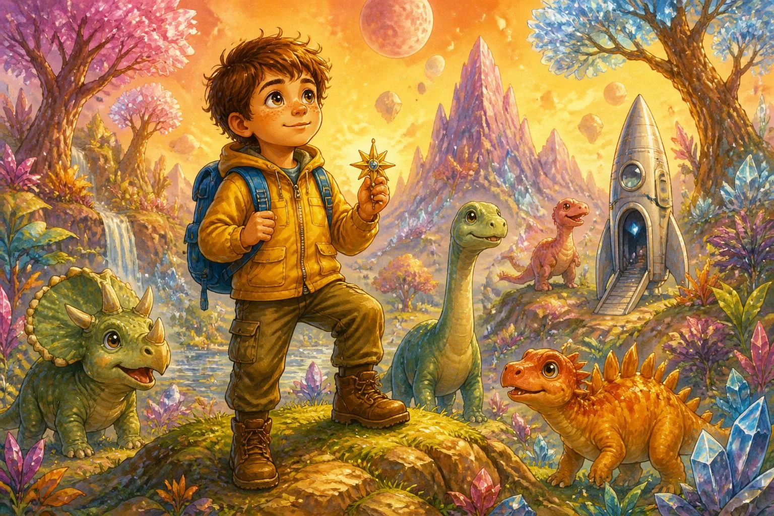 Cover illustration for Noah and the Lost Dinosaur Planet
