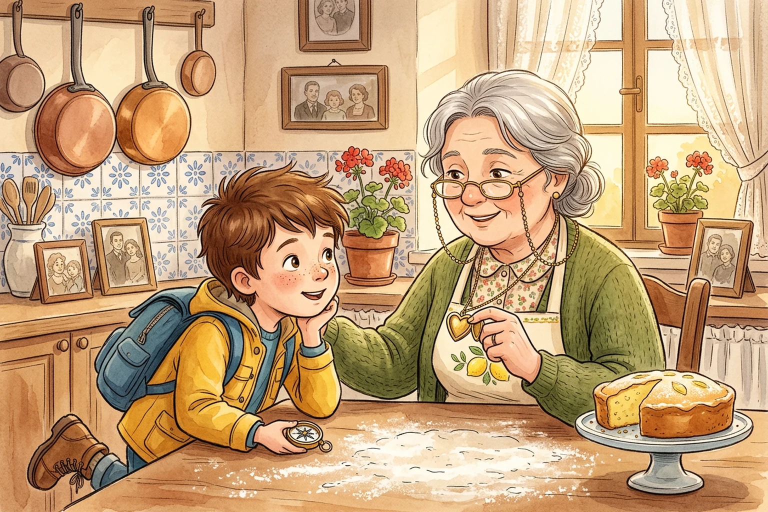 Illustration for page 1 of Noah and Nonna Marina's Secret Time Machine