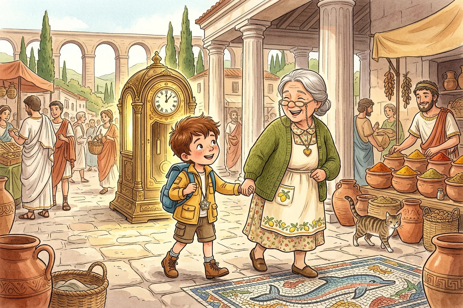 Illustration for page 2 of Noah and Nonna Marina's Secret Time Machine